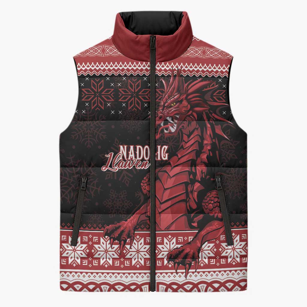 Christmas Wales Celtic Sleeveless Puffer Jacket Welsh Dragon Nadolig Llawen - Wonder Print Shop
