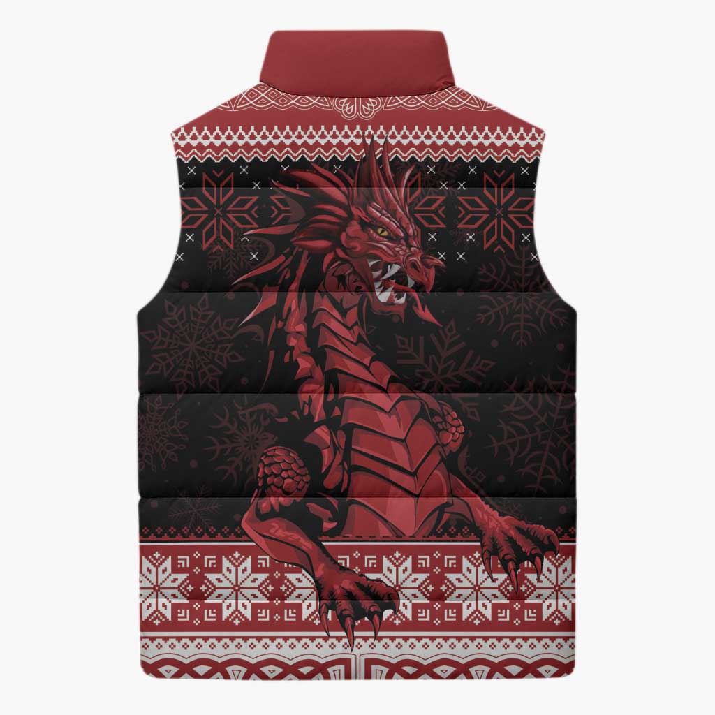 Christmas Wales Celtic Sleeveless Puffer Jacket Welsh Dragon Nadolig Llawen - Wonder Print Shop