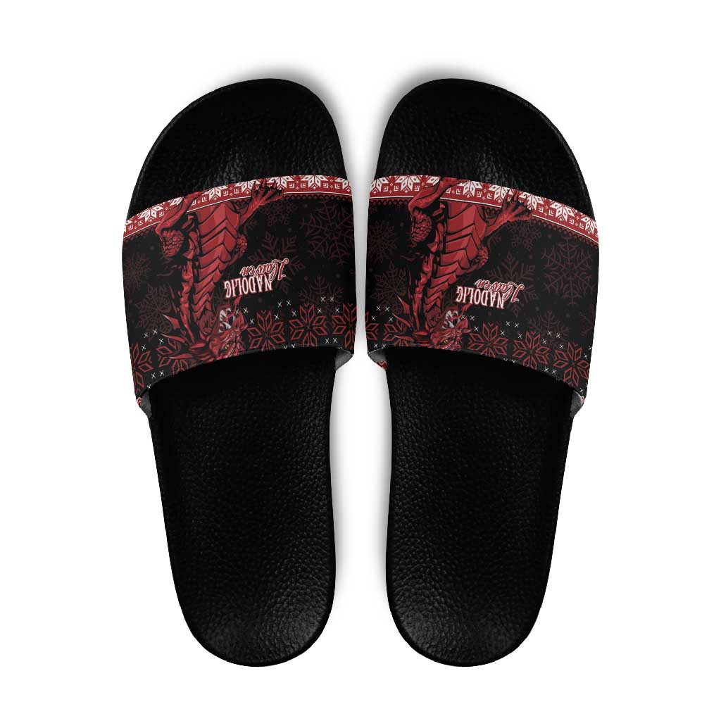 Christmas Wales Celtic Slide Sandals Welsh Dragon Nadolig Llawen - Wonder Print Shop