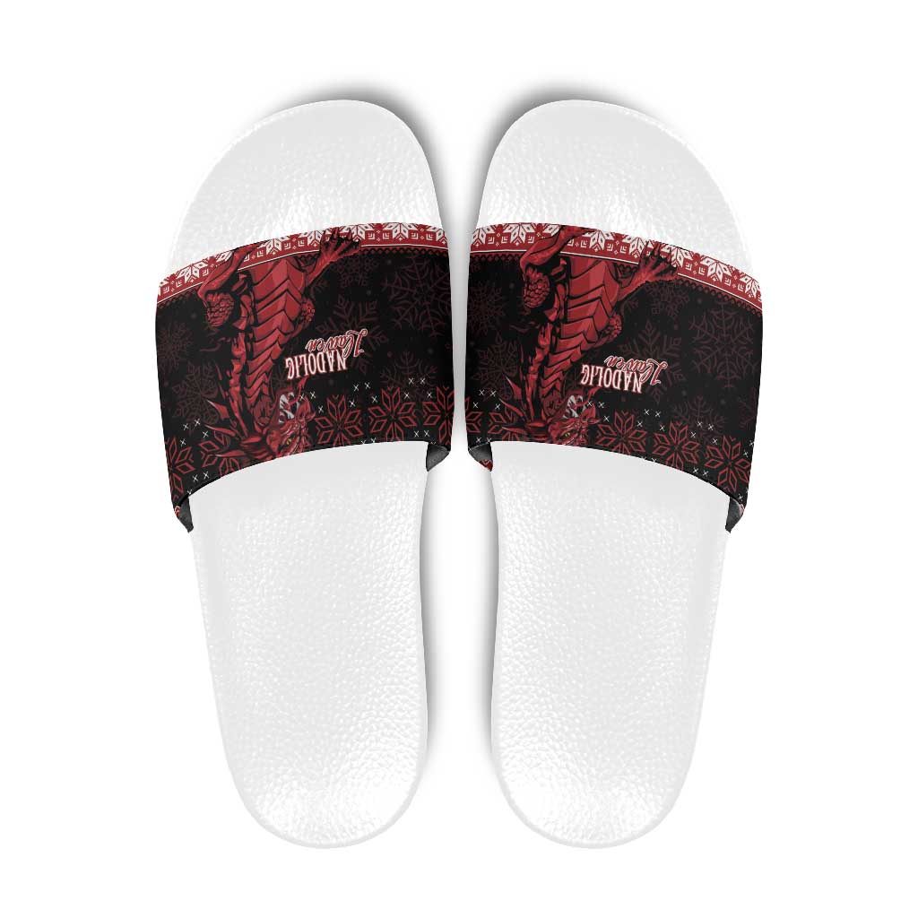 Christmas Wales Celtic Slide Sandals Welsh Dragon Nadolig Llawen - Wonder Print Shop