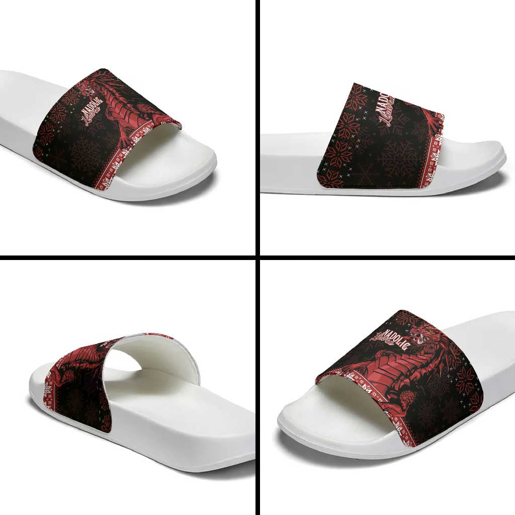 Christmas Wales Celtic Slide Sandals Welsh Dragon Nadolig Llawen - Wonder Print Shop