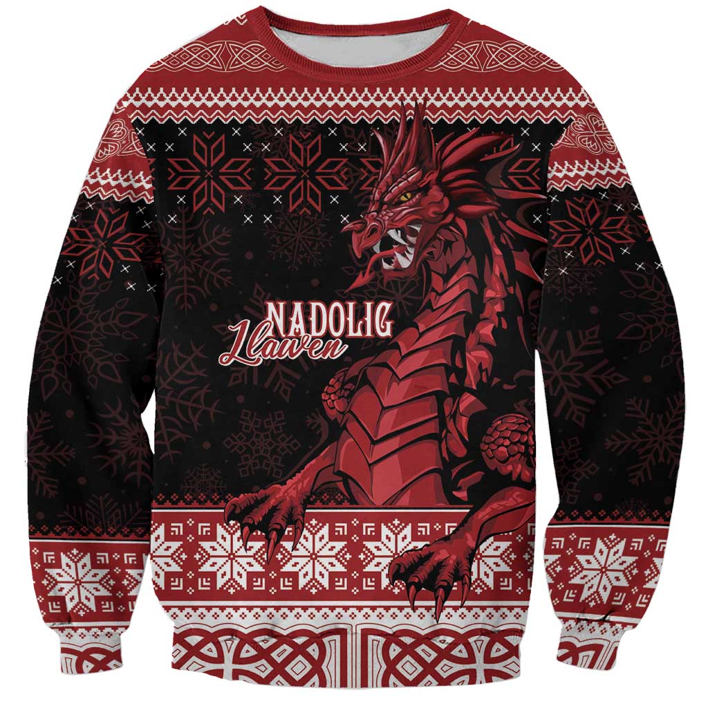 Christmas Wales Celtic Sweatshirt Welsh Dragon Nadolig Llawen - Wonder Print Shop