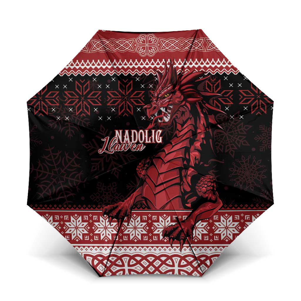 Christmas Wales Celtic Umbrella Welsh Dragon Nadolig Llawen - Wonder Print Shop