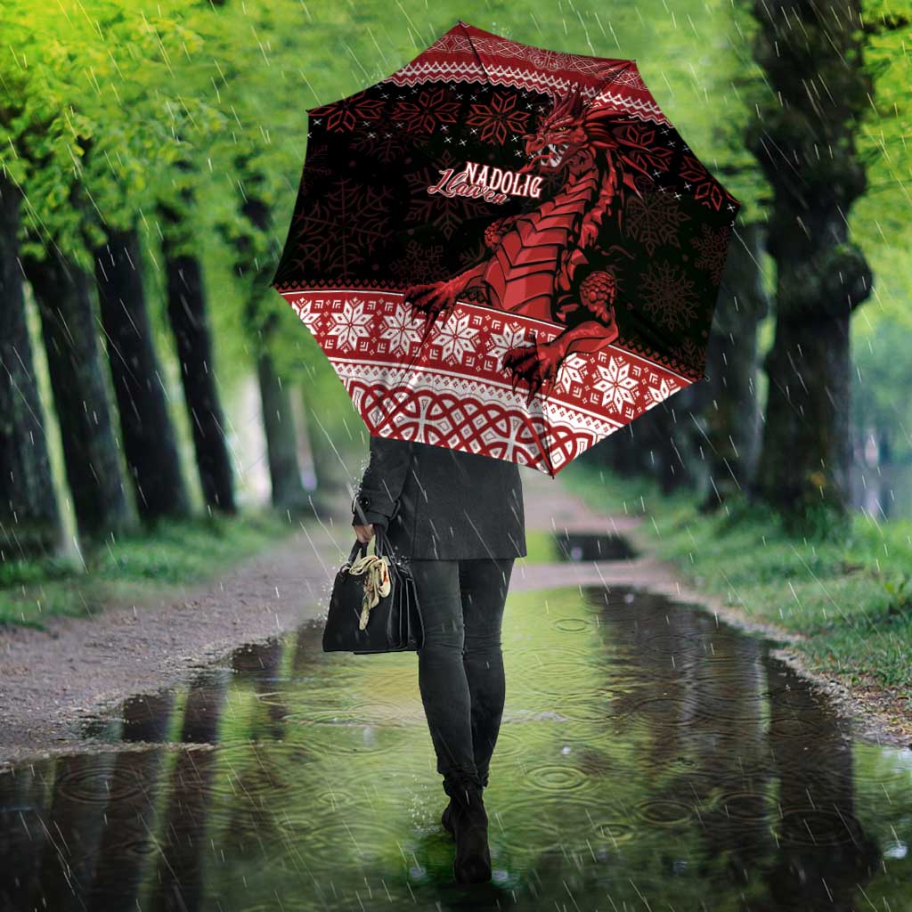 Christmas Wales Celtic Umbrella Welsh Dragon Nadolig Llawen - Wonder Print Shop