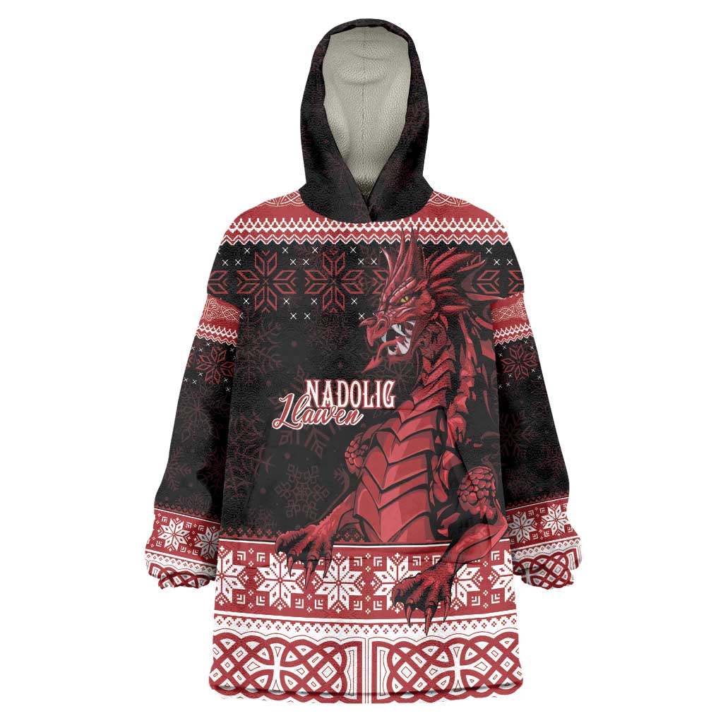 Christmas Wales Celtic Wearable Blanket Hoodie Welsh Dragon Nadolig Llawen - Wonder Print Shop