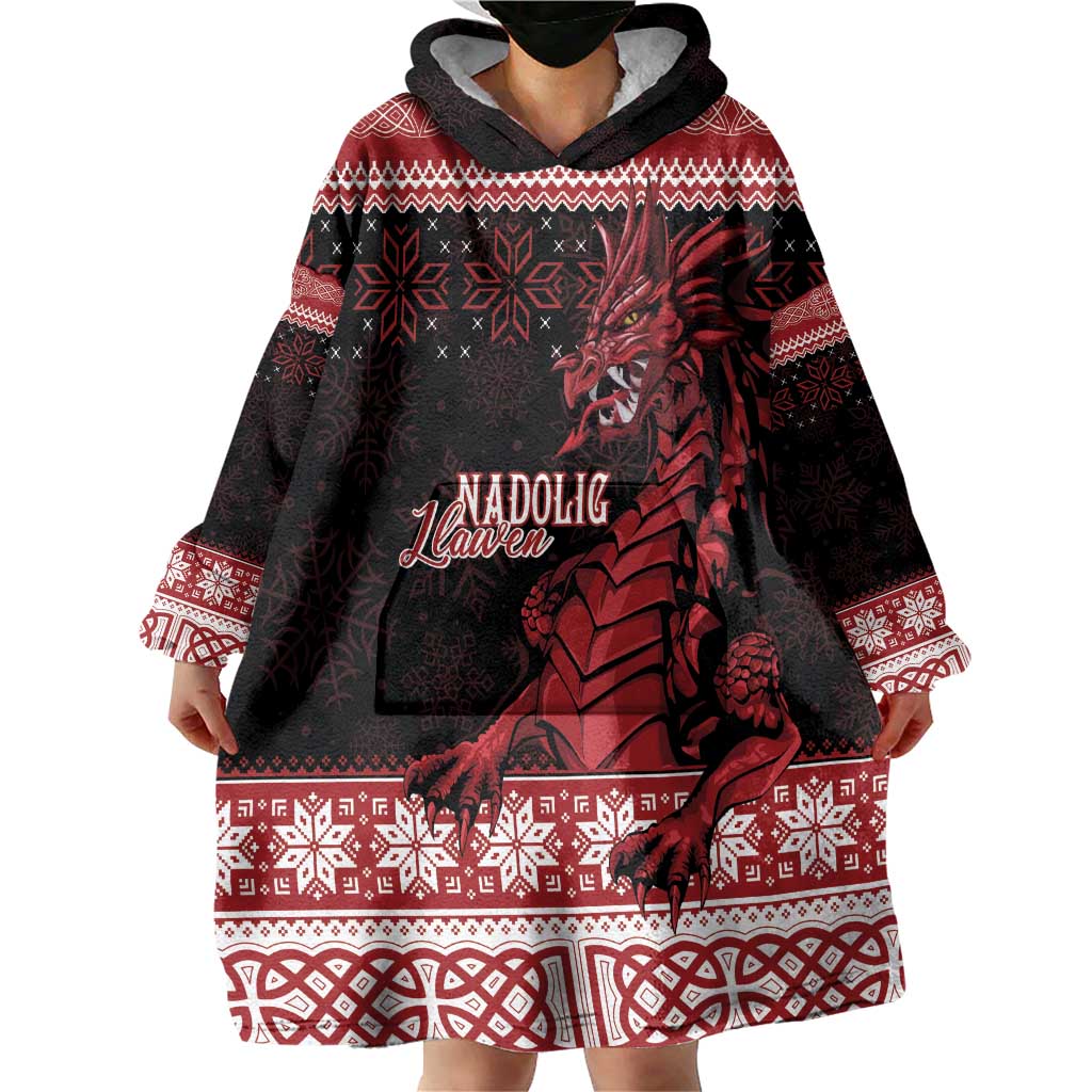 Christmas Wales Celtic Wearable Blanket Hoodie Welsh Dragon Nadolig Llawen - Wonder Print Shop