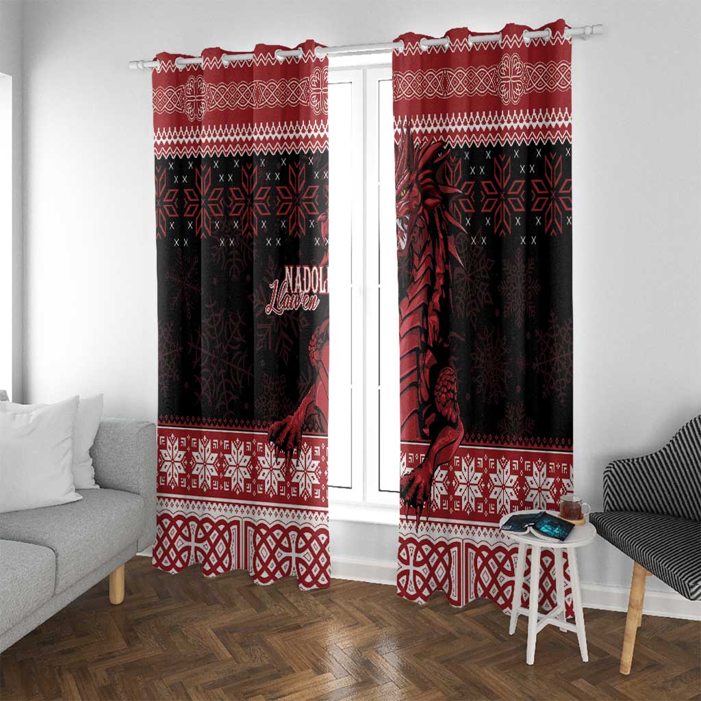 Christmas Wales Celtic Window Curtain Welsh Dragon Nadolig Llawen - Wonder Print Shop