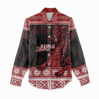 Christmas Wales Celtic Women Casual Shirt Welsh Dragon Nadolig Llawen - Wonder Print Shop