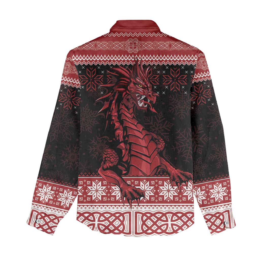 Christmas Wales Celtic Women Casual Shirt Welsh Dragon Nadolig Llawen - Wonder Print Shop
