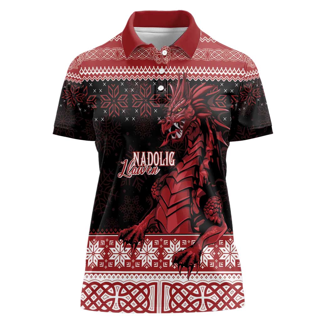 Christmas Wales Celtic Women Polo Shirt Welsh Dragon Nadolig Llawen - Wonder Print Shop
