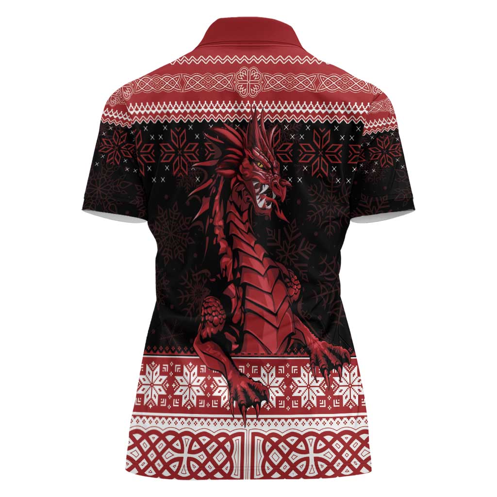 Christmas Wales Celtic Women Polo Shirt Welsh Dragon Nadolig Llawen - Wonder Print Shop