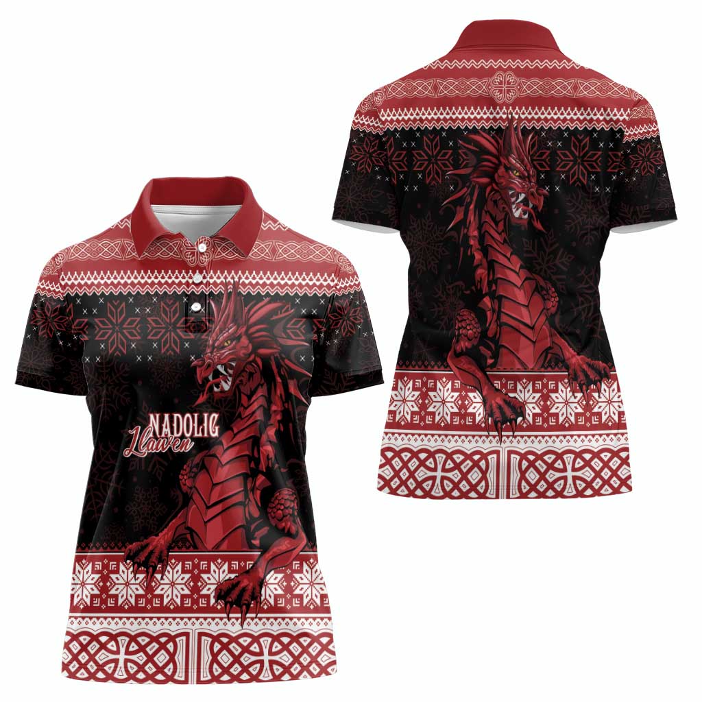 Christmas Wales Celtic Women Polo Shirt Welsh Dragon Nadolig Llawen - Wonder Print Shop