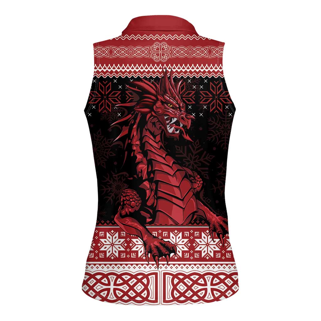 Christmas Wales Celtic Women Sleeveless Polo Shirt Welsh Dragon Nadolig Llawen - Wonder Print Shop