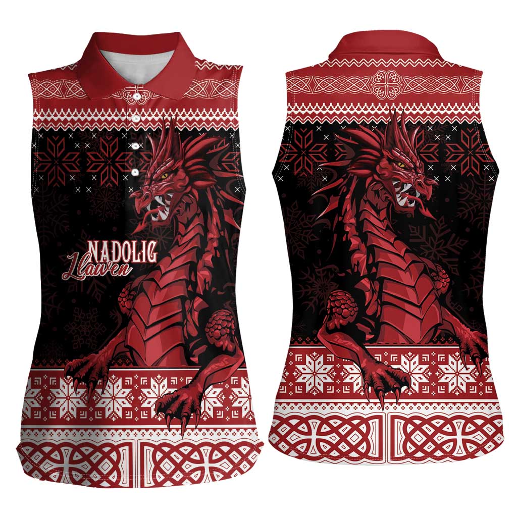 Christmas Wales Celtic Women Sleeveless Polo Shirt Welsh Dragon Nadolig Llawen - Wonder Print Shop