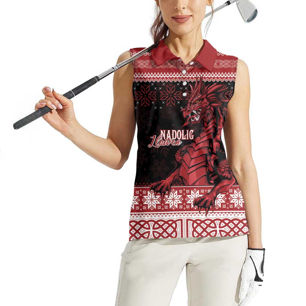 Christmas Wales Celtic Women Sleeveless Polo Shirt Welsh Dragon Nadolig Llawen - Wonder Print Shop