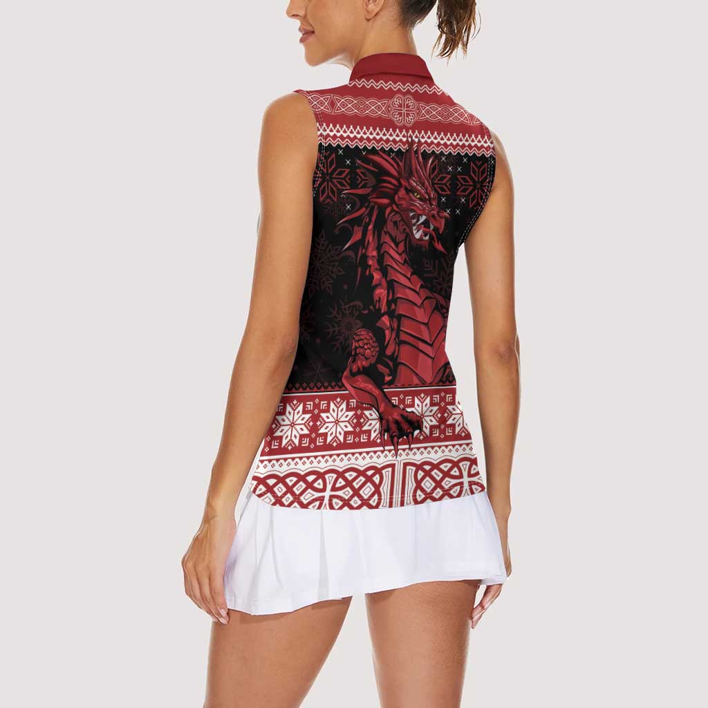 Christmas Wales Celtic Women Sleeveless Polo Shirt Welsh Dragon Nadolig Llawen - Wonder Print Shop