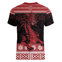Christmas Wales Celtic Women V-Neck T-Shirt Welsh Dragon Nadolig Llawen - Wonder Print Shop