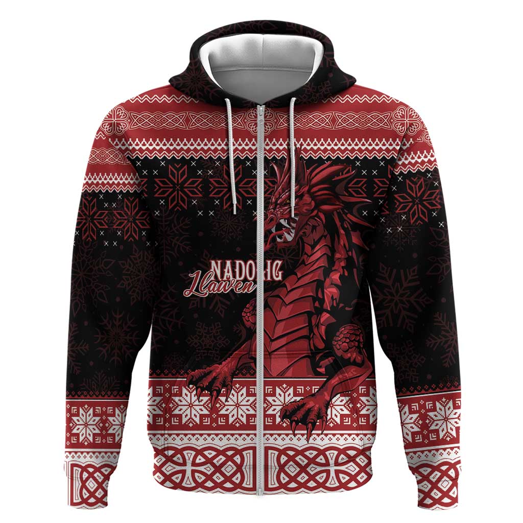 Christmas Wales Celtic Zip Hoodie Welsh Dragon Nadolig Llawen - Wonder Print Shop