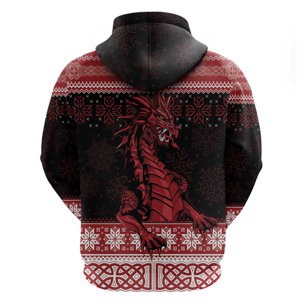 Christmas Wales Celtic Zip Hoodie Welsh Dragon Nadolig Llawen - Wonder Print Shop