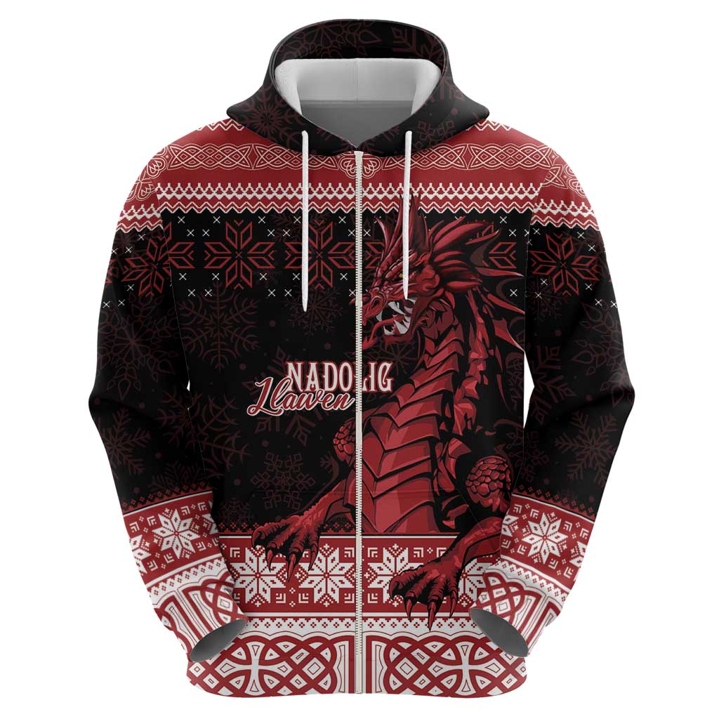 Christmas Wales Celtic Zip Hoodie Welsh Dragon Nadolig Llawen - Wonder Print Shop