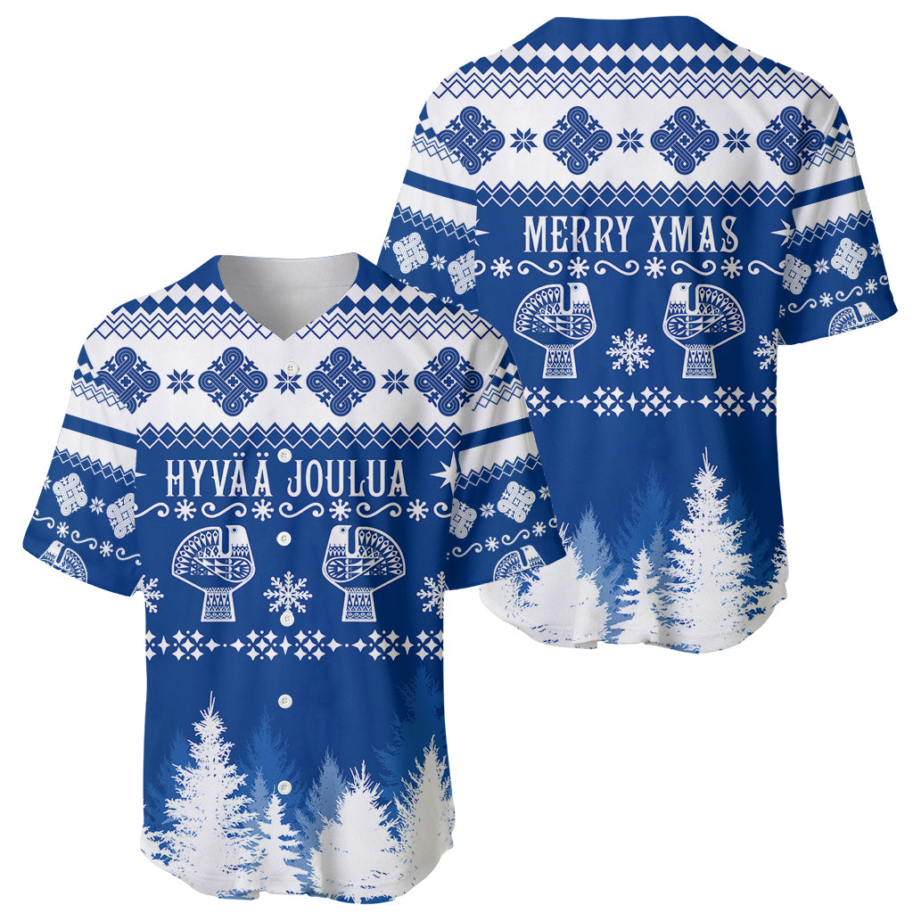 Finland Christmas Hannunvaakuna Tattoo Baseball Jersey Hyvaa Joulua - Flag Color LT7 - Wonder Print Shop