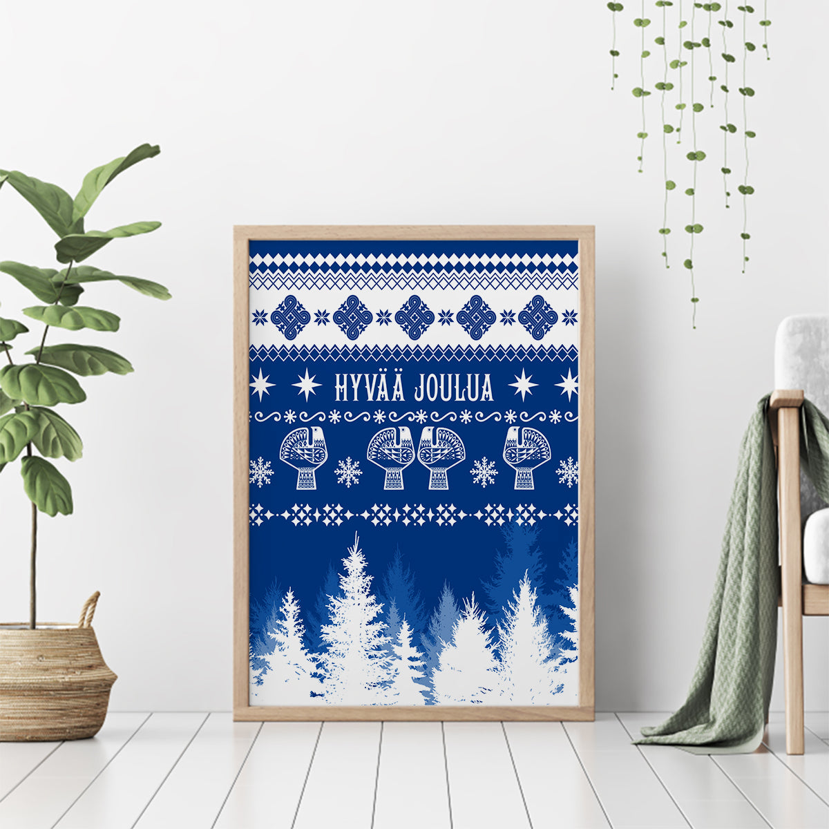 Finland Christmas Hannunvaakuna Tattoo Canvas Wall Art Hyvaa Joulua - Flag Color LT7 - Wonder Print Shop