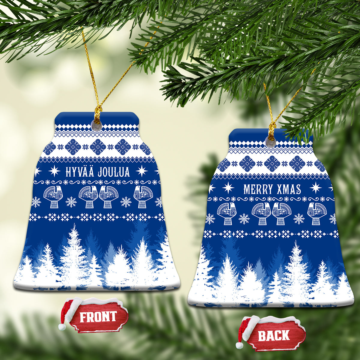 Finland Christmas Hannunvaakuna Tattoo Ceramic Ornament Hyvaa Joulua - Flag Color LT7 - Wonder Print Shop