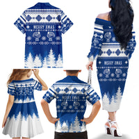 Finland Christmas Hannunvaakuna Tattoo Family Matching Off Shoulder Long Sleeve Dress and Hawaiian Shirt Hyvaa Joulua - Flag Color - Wonder Print Shop