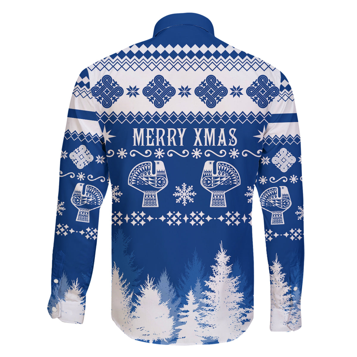 Finland Christmas Hannunvaakuna Tattoo Family Matching Off Shoulder Long Sleeve Dress and Hawaiian Shirt Hyvaa Joulua - Flag Color - Wonder Print Shop