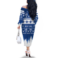 Finland Christmas Hannunvaakuna Tattoo Family Matching Off Shoulder Long Sleeve Dress and Hawaiian Shirt Hyvaa Joulua - Flag Color - Wonder Print Shop