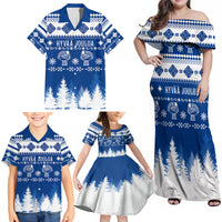 Finland Christmas Hannunvaakuna Tattoo Family Matching Off Shoulder Maxi Dress and Hawaiian Shirt Hyvaa Joulua - Flag Color LT7 - Wonder Print Shop