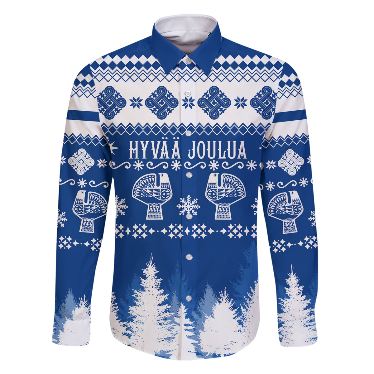 Finland Christmas Hannunvaakuna Tattoo Family Matching Short Sleeve Bodycon Dress and Hawaiian Shirt Hyvaa Joulua - Flag Color - Wonder Print Shop