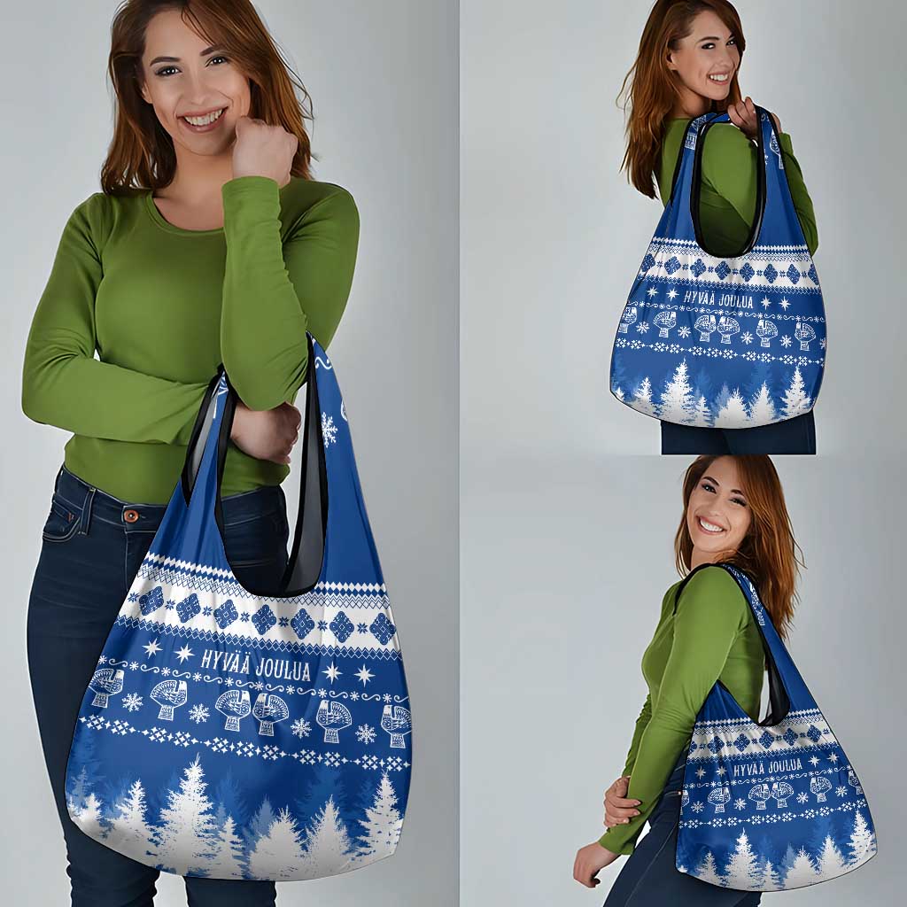 Finland Christmas Hannunvaakuna Tattoo Grocery Bag Hyvaa Joulua - Flag Color