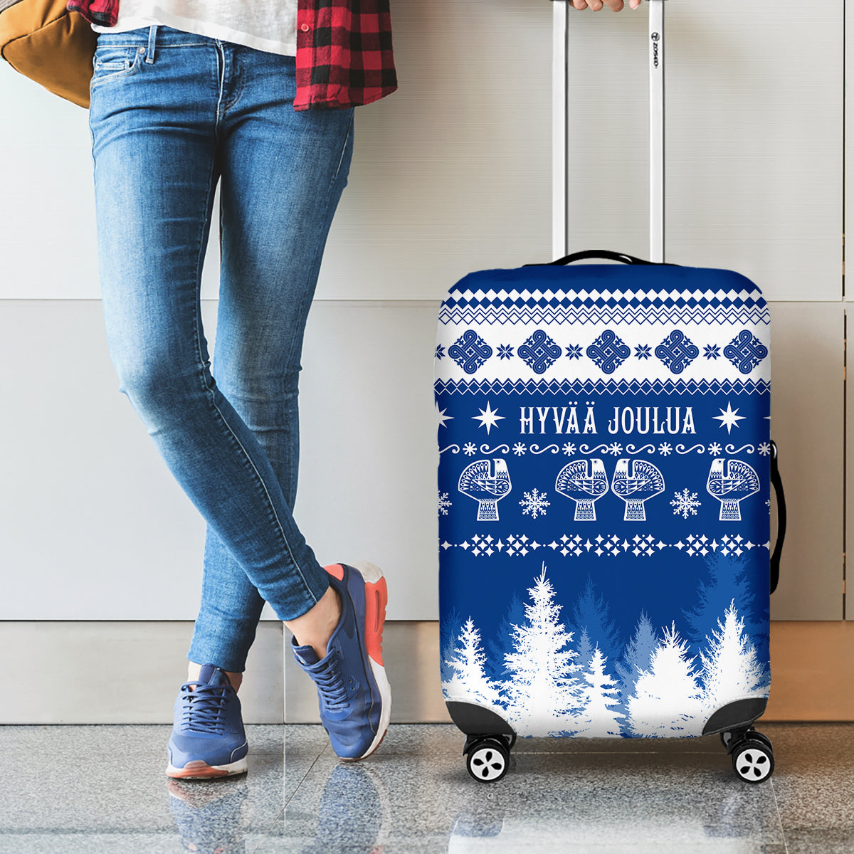 Finland Christmas Hannunvaakuna Tattoo Luggage Cover Hyvaa Joulua - Flag Color - Wonder Print Shop