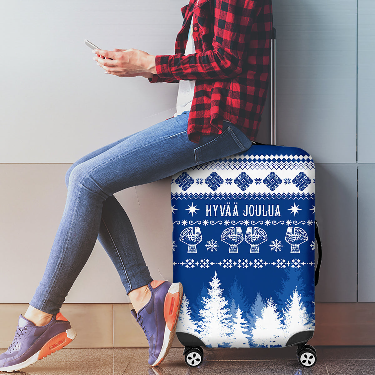 Finland Christmas Hannunvaakuna Tattoo Luggage Cover Hyvaa Joulua - Flag Color - Wonder Print Shop