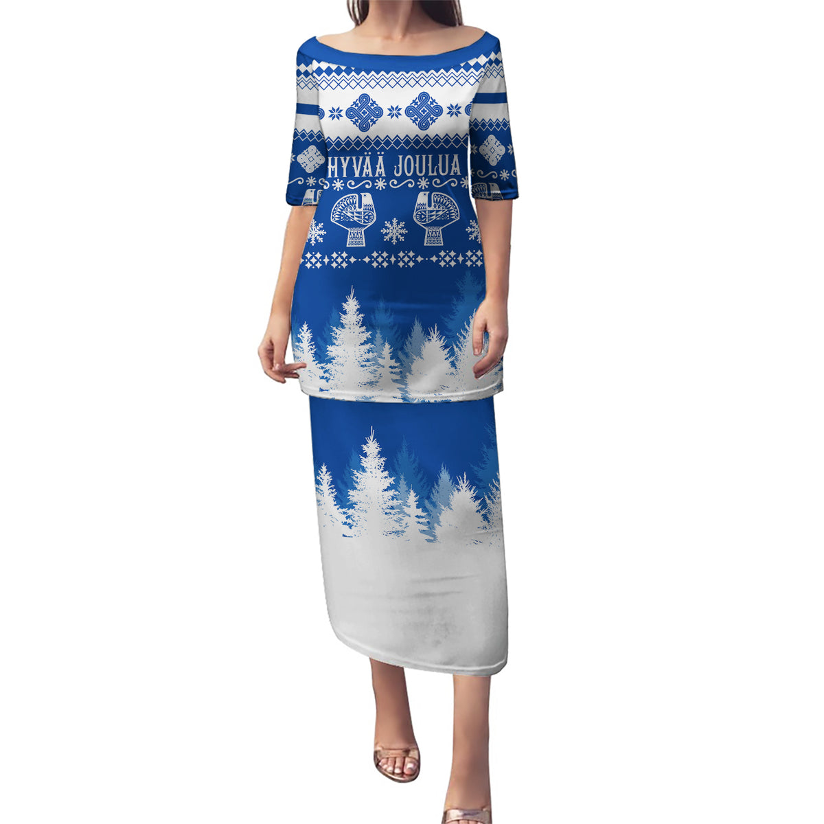 Finland Christmas Hannunvaakuna Tattoo Puletasi Hyvaa Joulua - Flag Color - Wonder Print Shop