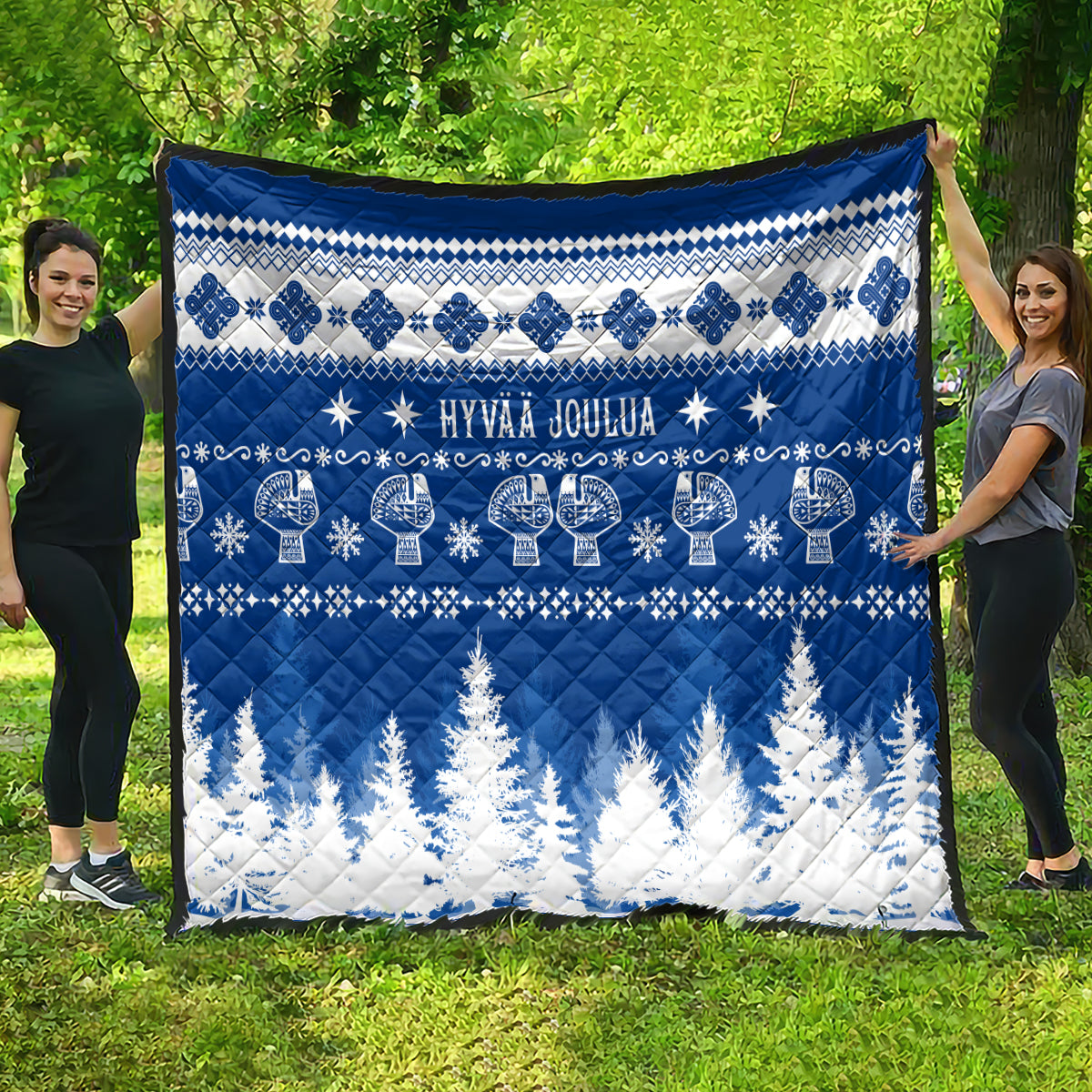 Finland Christmas Hannunvaakuna Tattoo Quilt Hyvaa Joulua - Flag Color - Wonder Print Shop