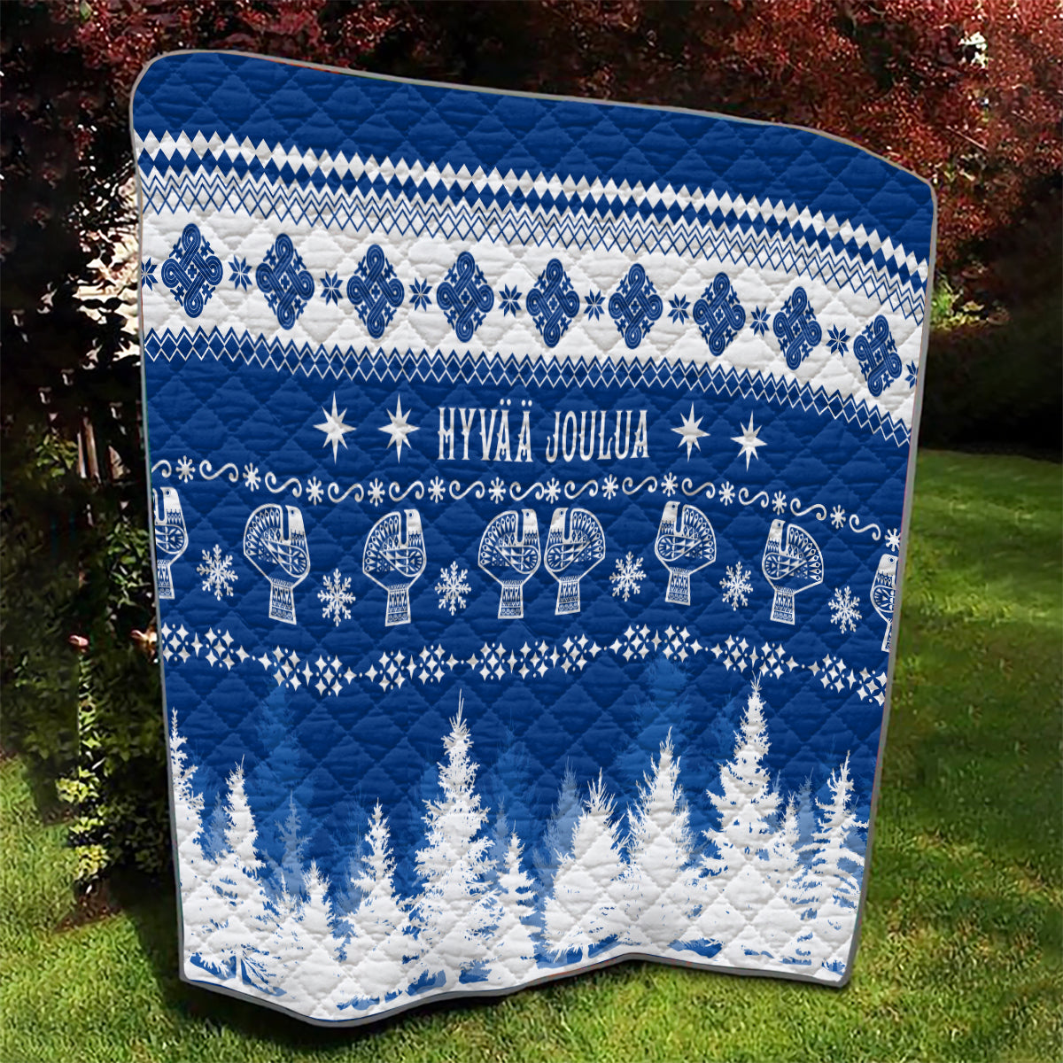 Finland Christmas Hannunvaakuna Tattoo Quilt Hyvaa Joulua - Flag Color - Wonder Print Shop