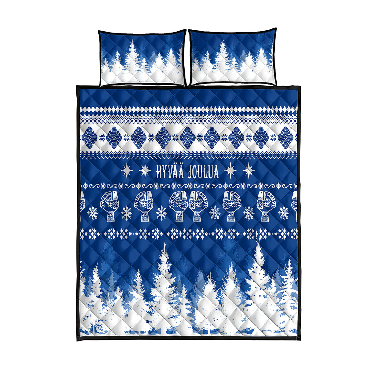 Finland Christmas Hannunvaakuna Tattoo Quilt Bed Set Hyvaa Joulua - Flag Color - Wonder Print Shop
