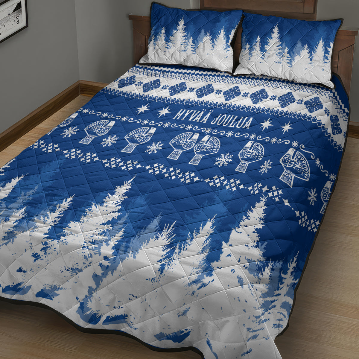 Finland Christmas Hannunvaakuna Tattoo Quilt Bed Set Hyvaa Joulua - Flag Color - Wonder Print Shop