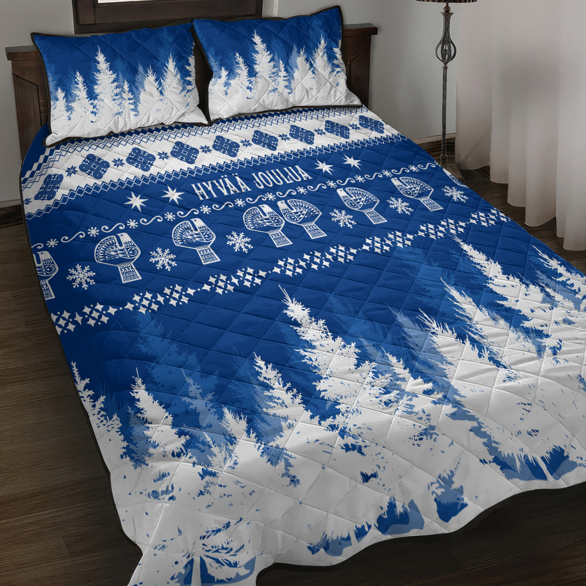 Finland Christmas Hannunvaakuna Tattoo Quilt Bed Set Hyvaa Joulua - Flag Color - Wonder Print Shop