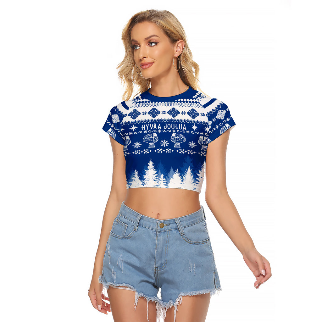 Finland Christmas Hannunvaakuna Tattoo Raglan Cropped T Shirt Hyvaa Joulua - Flag Color - Wonder Print Shop