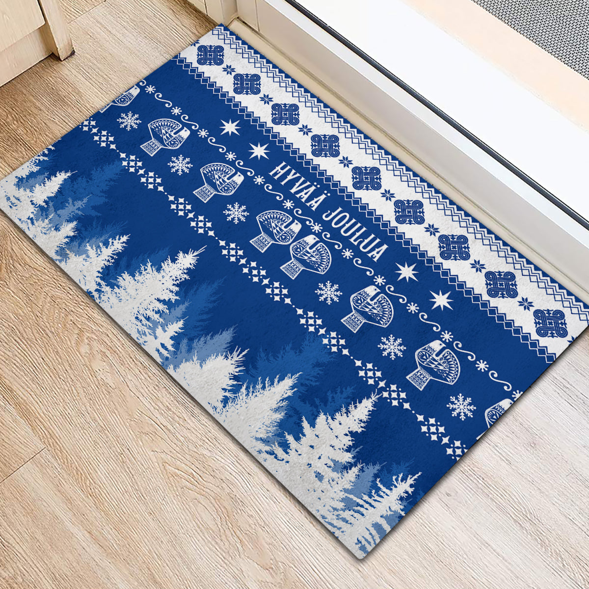 Finland Christmas Hannunvaakuna Tattoo Rubber Doormat Hyvaa Joulua - Flag Color - Wonder Print Shop
