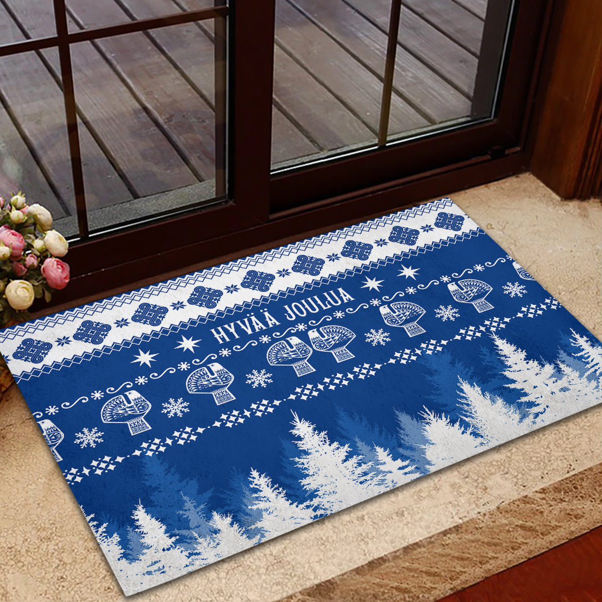 Finland Christmas Hannunvaakuna Tattoo Rubber Doormat Hyvaa Joulua - Flag Color - Wonder Print Shop