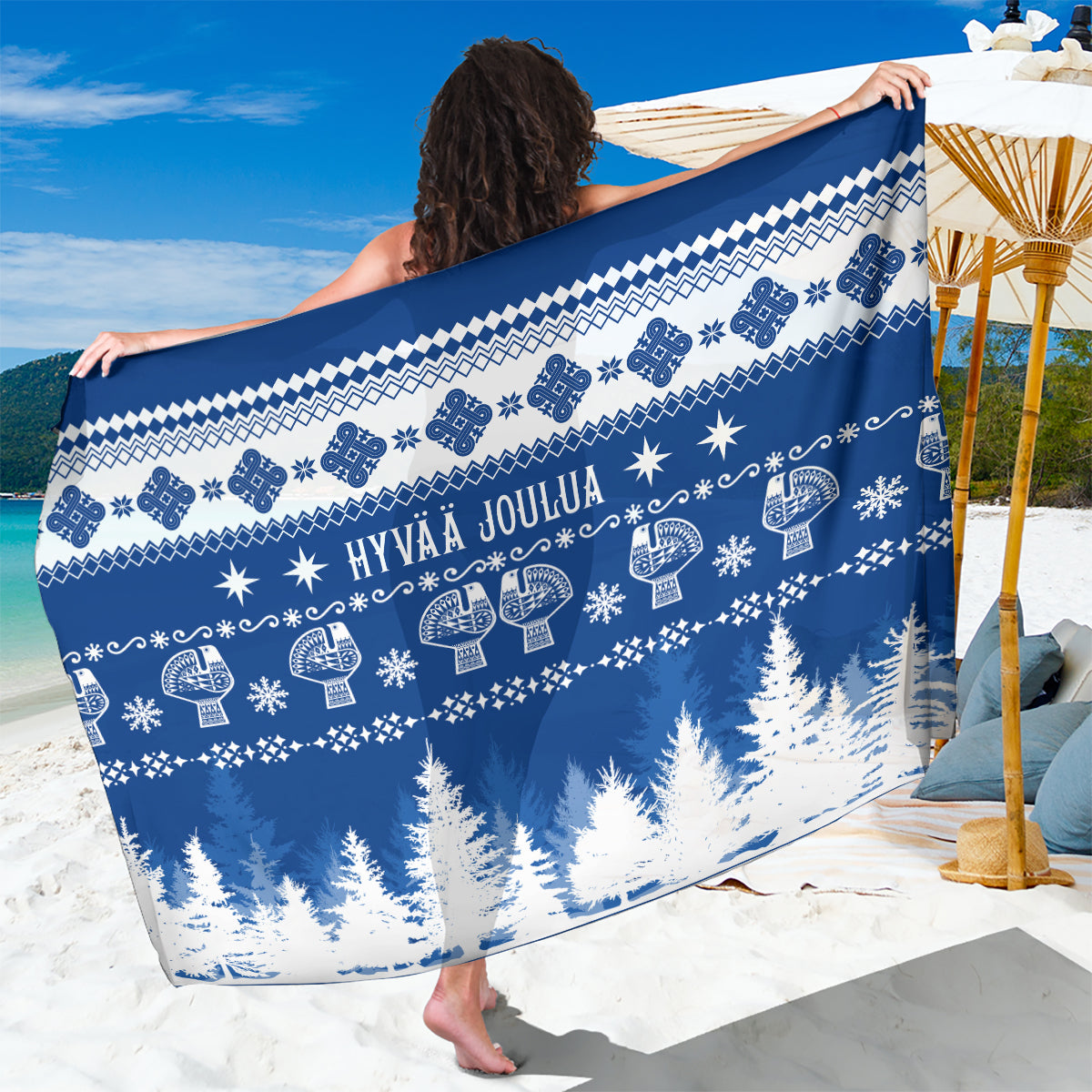 Finland Christmas Hannunvaakuna Tattoo Sarong Hyvaa Joulua - Flag Color - Wonder Print Shop