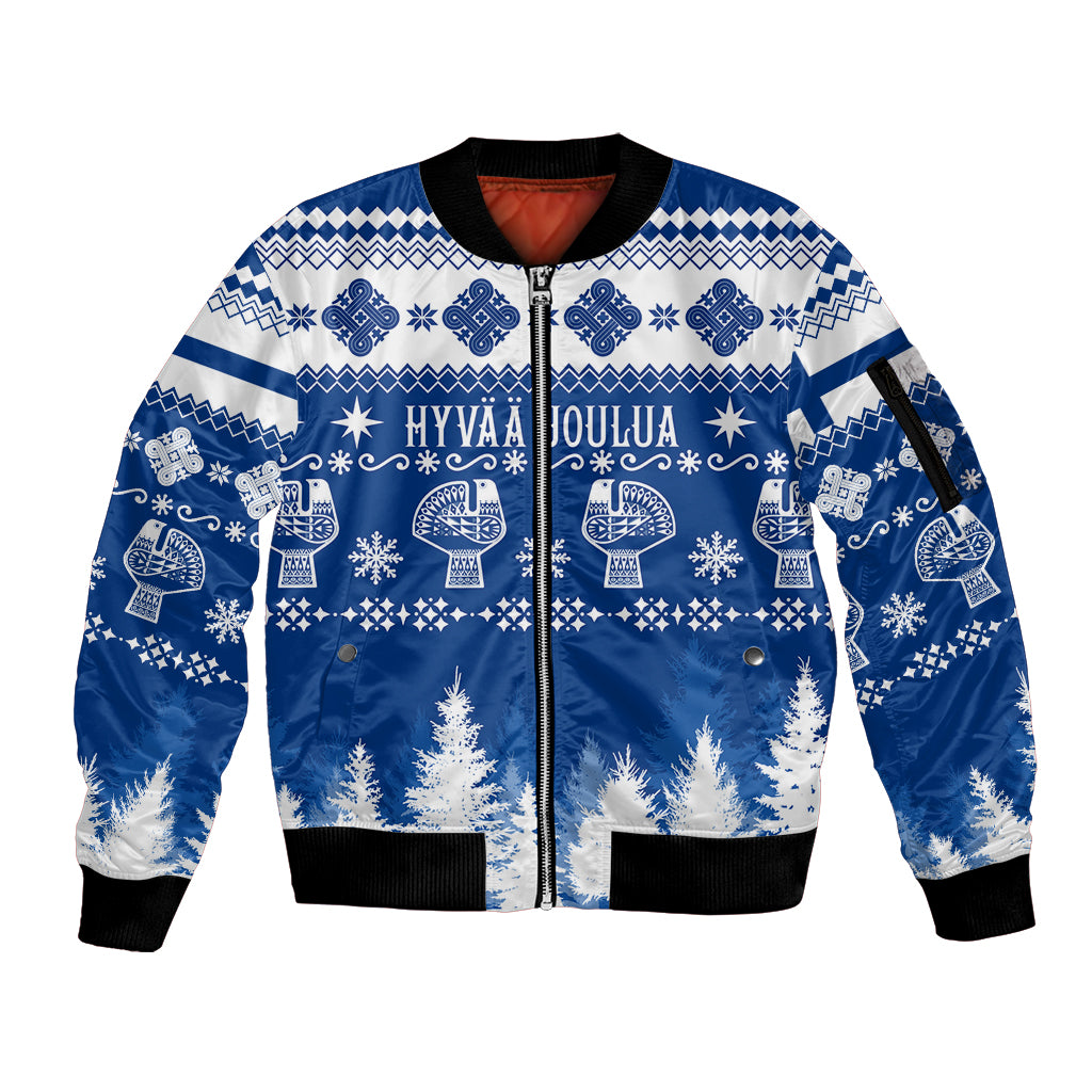 Finland Christmas Hannunvaakuna Tattoo Sleeve Zip Bomber Jacket Hyvaa Joulua - Flag Color - Wonder Print Shop
