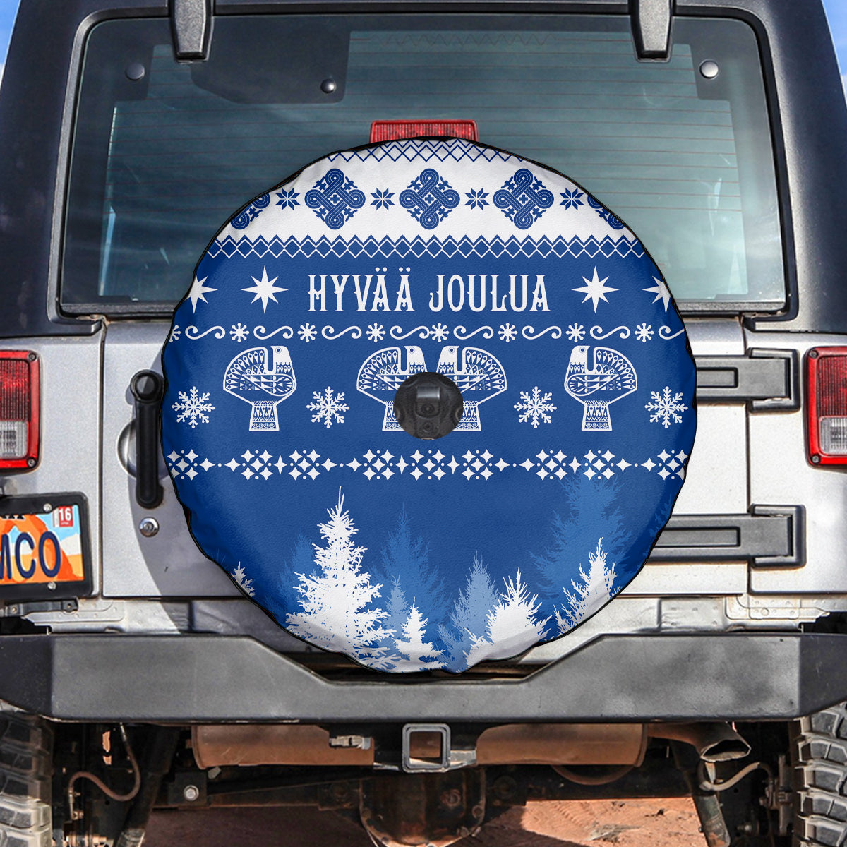 Finland Christmas Hannunvaakuna Tattoo Spare Tire Cover Hyvaa Joulua - Flag Color - Wonder Print Shop