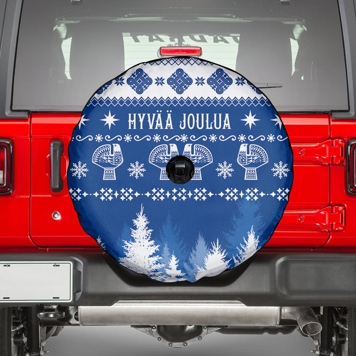Finland Christmas Hannunvaakuna Tattoo Spare Tire Cover Hyvaa Joulua - Flag Color - Wonder Print Shop