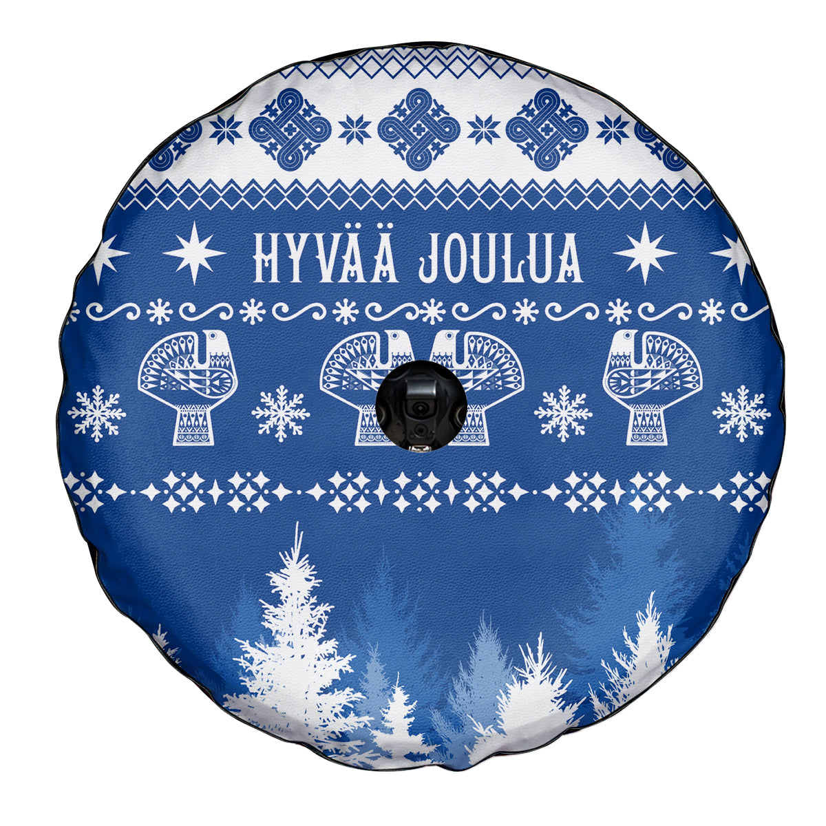 Finland Christmas Hannunvaakuna Tattoo Spare Tire Cover Hyvaa Joulua - Flag Color - Wonder Print Shop