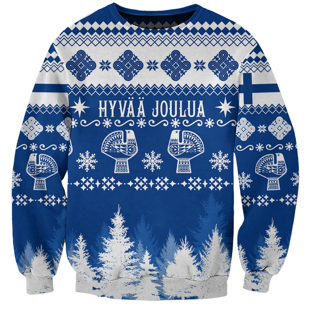 Finland Christmas Hannunvaakuna Tattoo Sweatshirt Hyvaa Joulua - Flag Color - Wonder Print Shop
